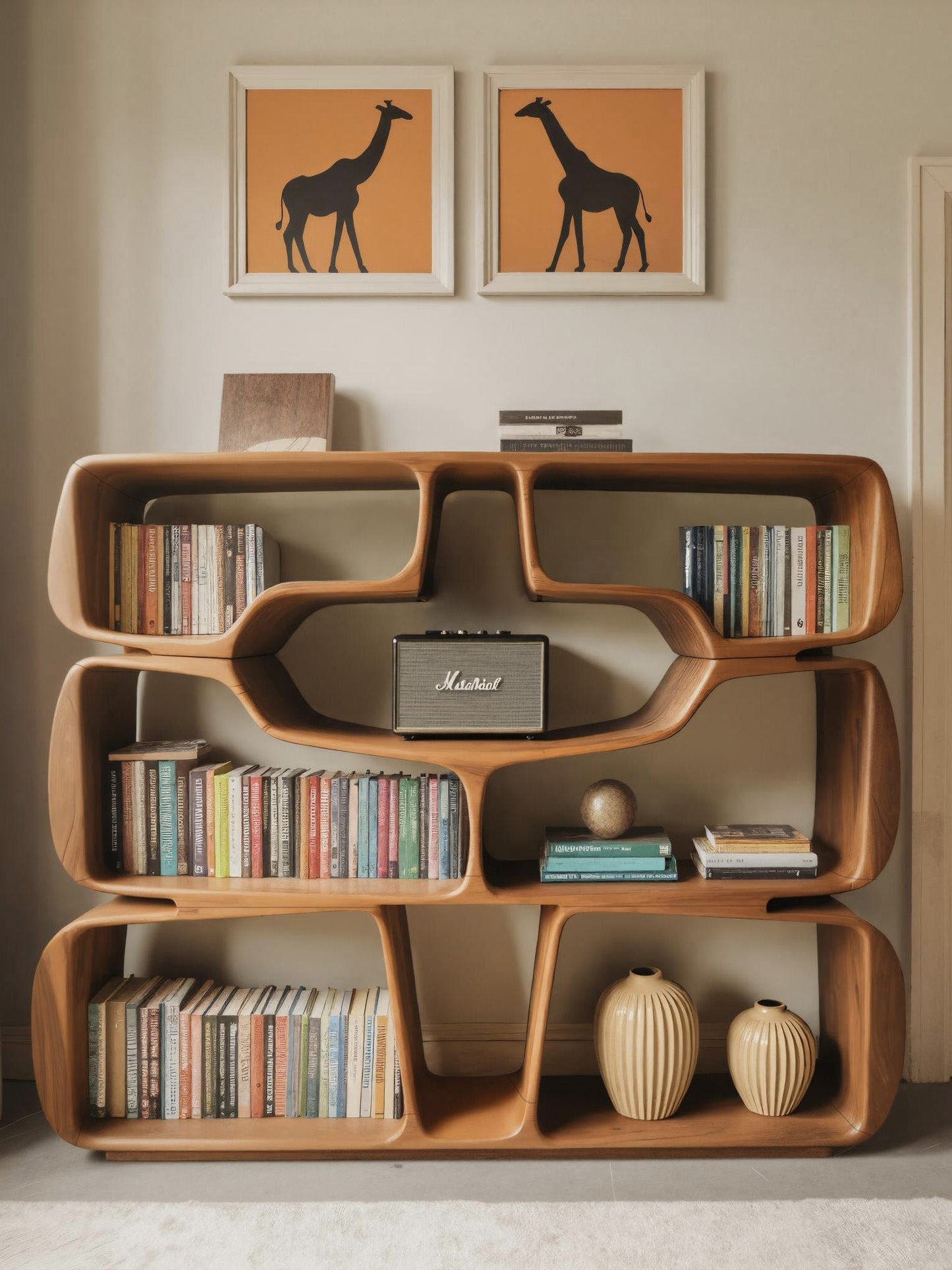 Modern Sculptural Bookshelf With Organic Curves For Living Room