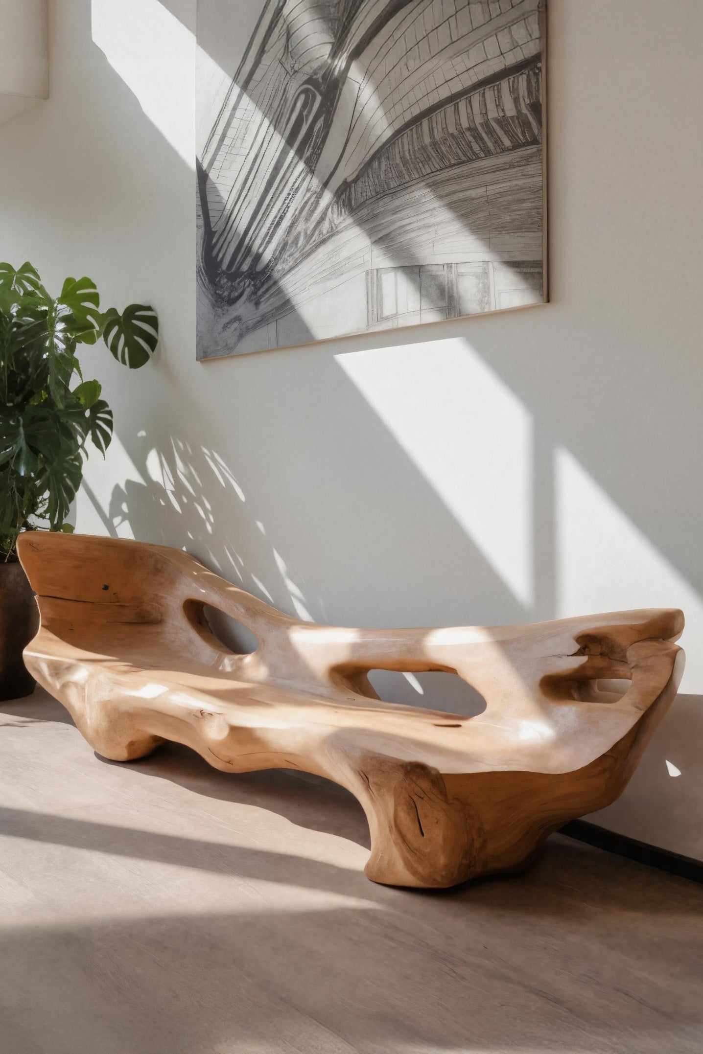 Modern Sculpted Bench For Living Room Or Entryway