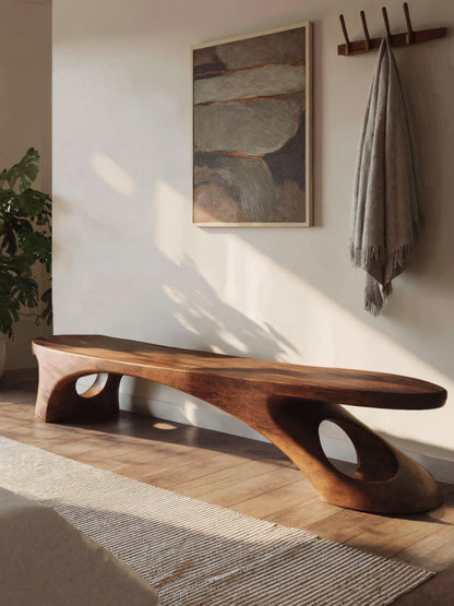 Modern Sculptural Bench With Organic Design For Entryway