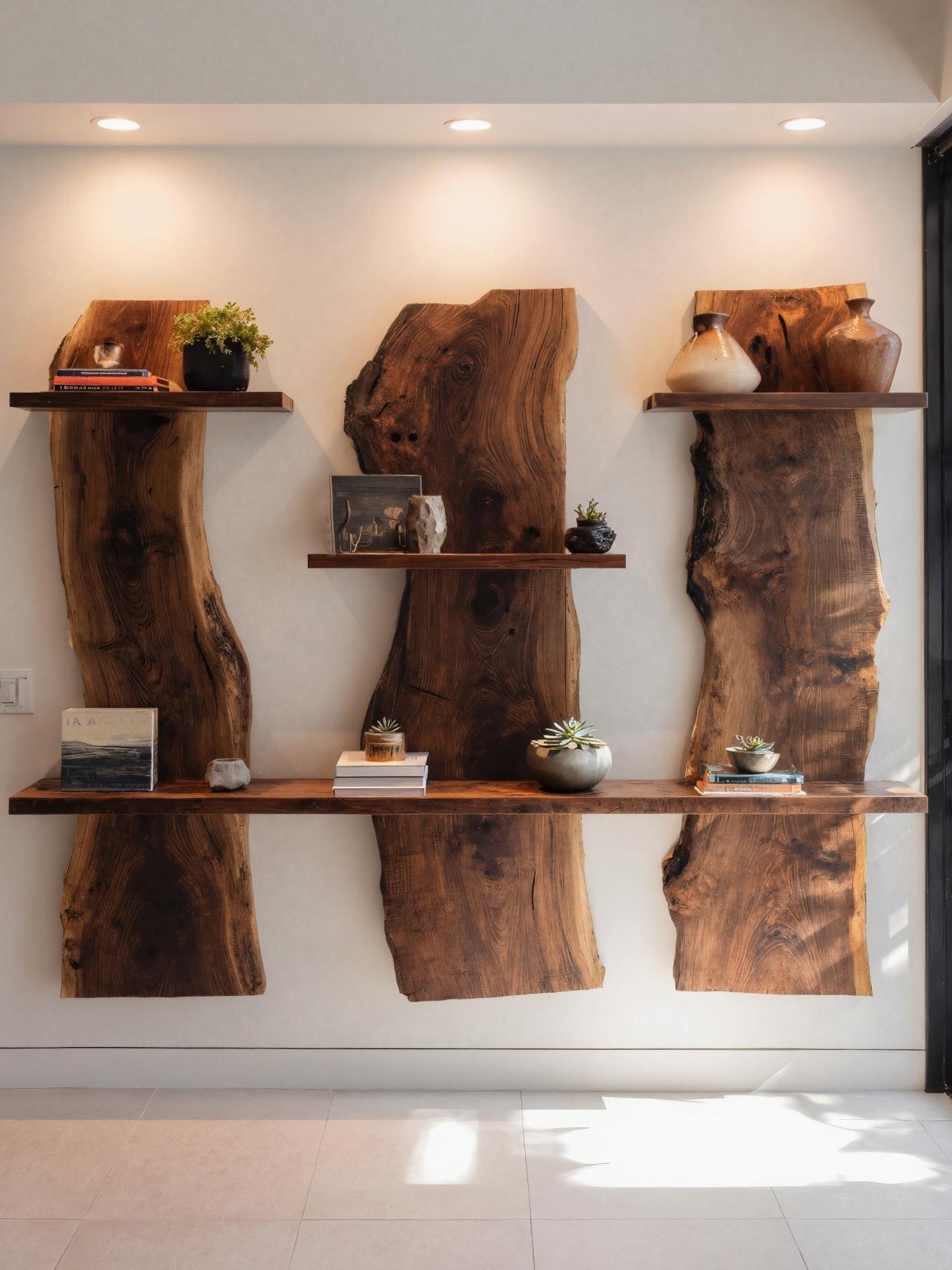 Rustic Live Edge Wall Mounted Shelf For Living Room