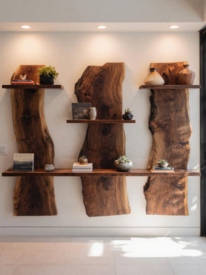 Rustic Live Edge Wall Mounted Shelf For Living Room