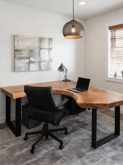 Modern Live Edge L Shaped Desk For Home Workspace