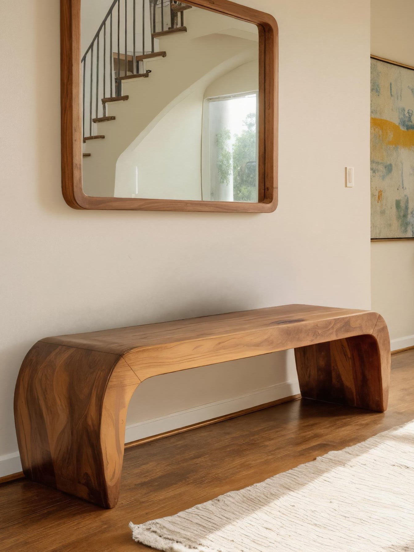 Contemporary Bench With Curved Design For Entryway