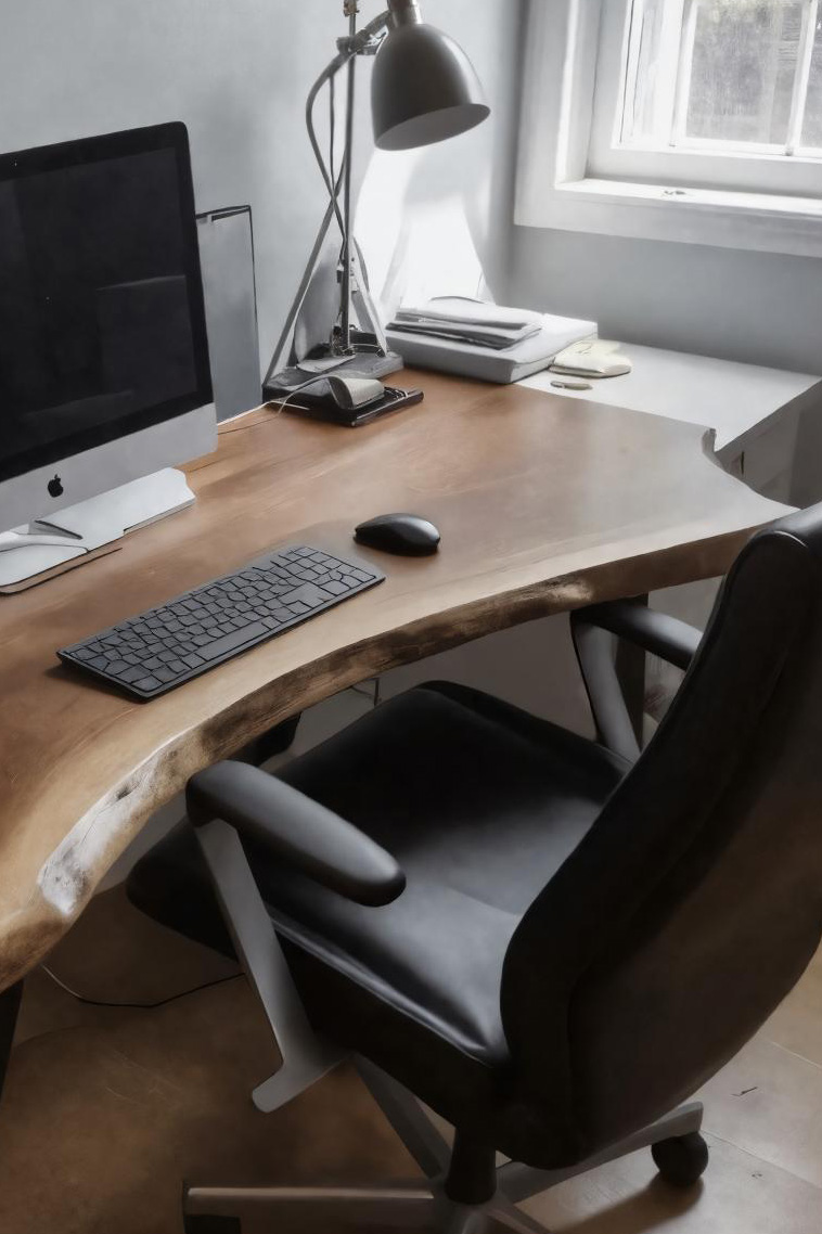 Ergonomic Live Edge Desk With Curved Top For Modern Home Office