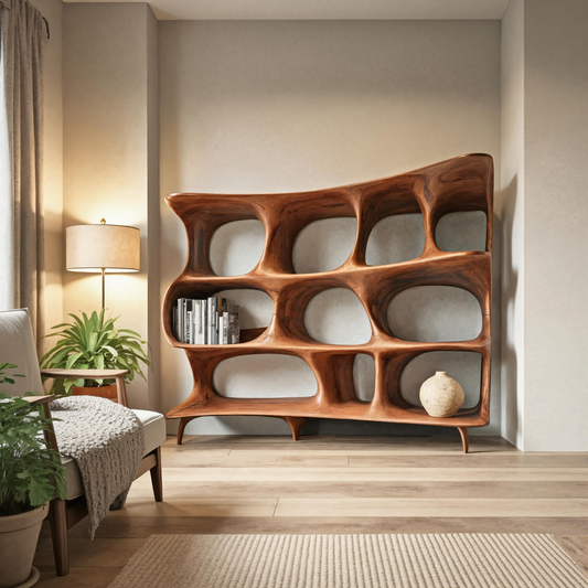 Organic Carved Bookshelf For Living Room Or Office Storage