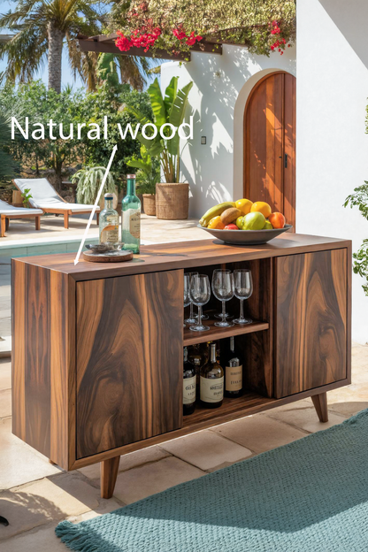 Mid Century Outdoor Bar Cabinet With Wine Storage For Patio