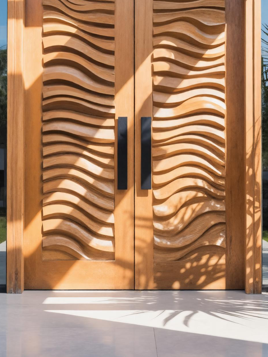 Modern Sculpted Double Door With Wave Carving For Luxury Entryway