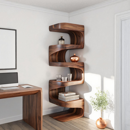 Modern Corner Wave Bookshelf For Living Room Or Contemporary Interior