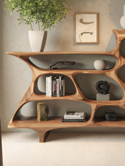 Contemporary Organic Bookshelf With Open Shelves For Living Room Or Office