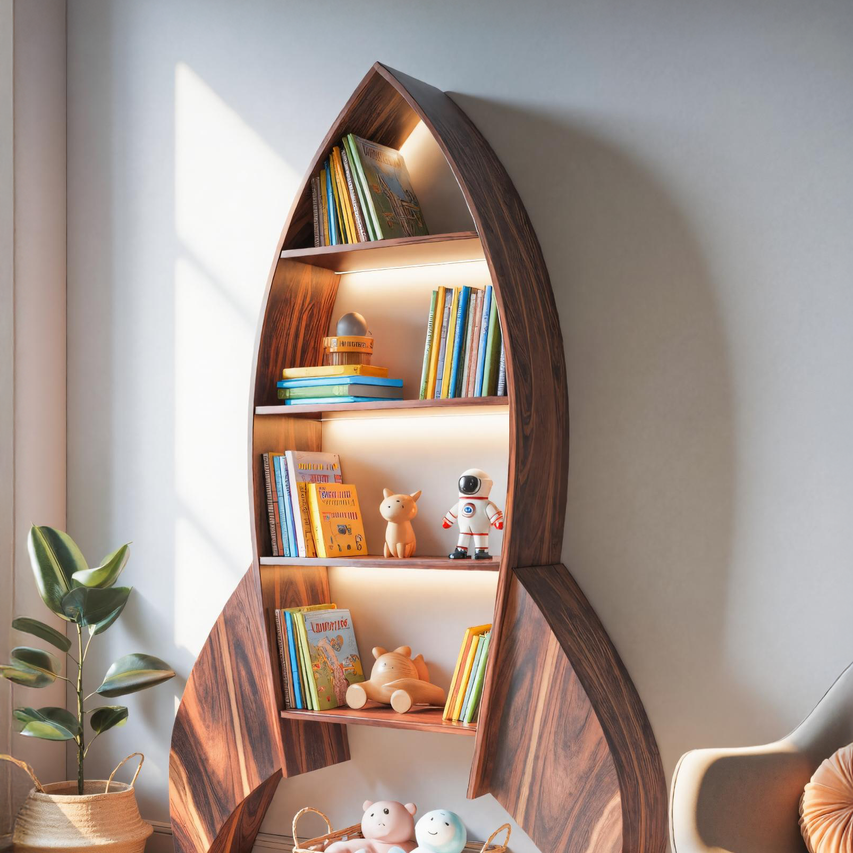 Rocket Shaped Bookshelf For Nursery Or Playroom