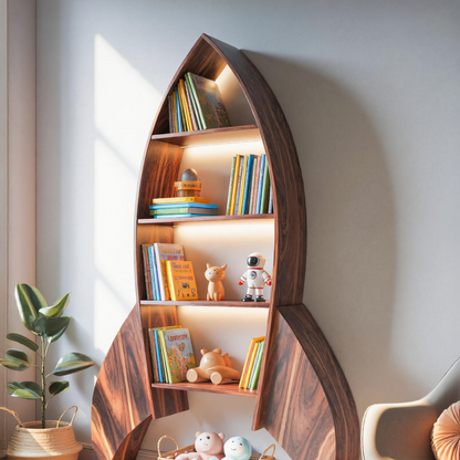 Rocket Shaped Bookshelf For Nursery Or Playroom