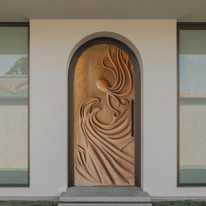 Artistic Carved Front Door With Abstract Design For Entryway