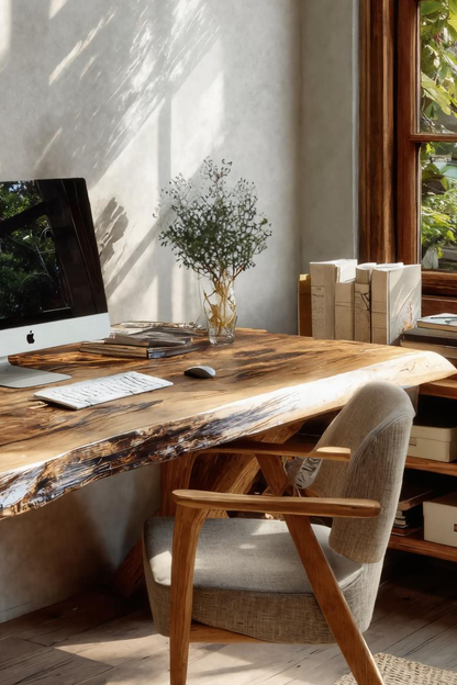 Rustic Live Edge Desk With X Legs For Home Office