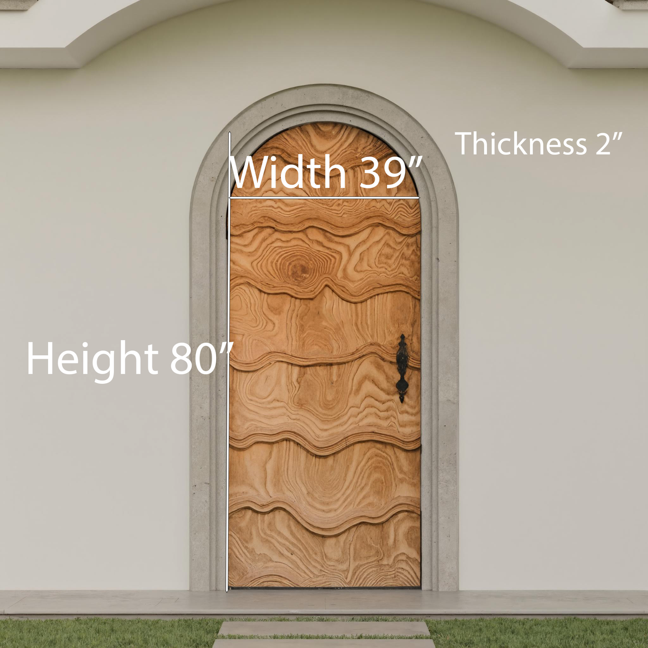 Artistic Arched Front Door With Carved Wave For Villa Or Architecture