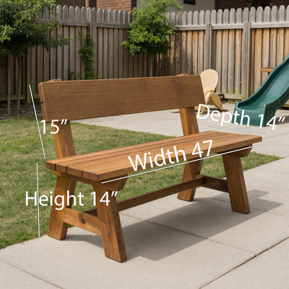 Rustic Garden Bench With Backrest For Patio Or Porch