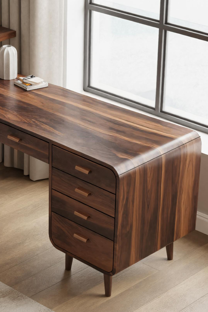 Sculptural Curved Desk With Storage For Home Or Office