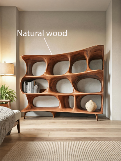 Organic Carved Bookshelf For Living Room Or Office Storage