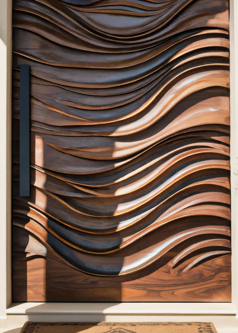 Artistic Arched Front Door With Wavy Sculpted Design For Villa