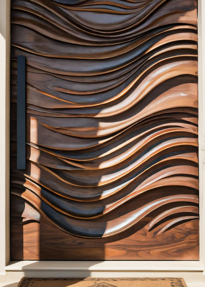 Artistic Arched Front Door With Wavy Sculpted Design For Villa