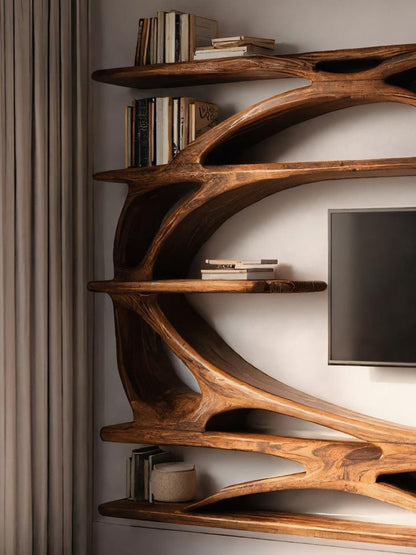 Modern Wall Mounted TV Stand With Bookshelf For Living Room