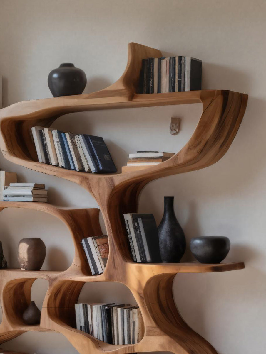 Modern Bookshelf With Organic Carved Design For Living Room Or Office