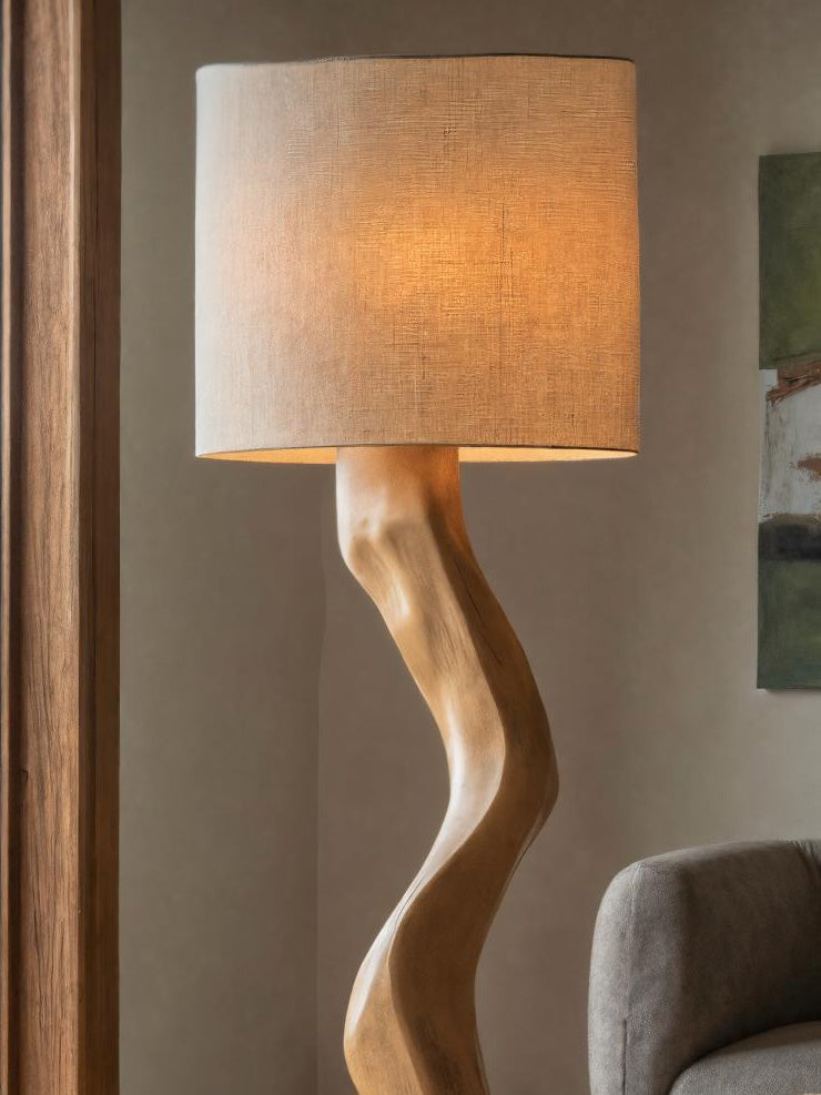 Rustic Sculptural Floor Lamp With Curved Base For Bedroom