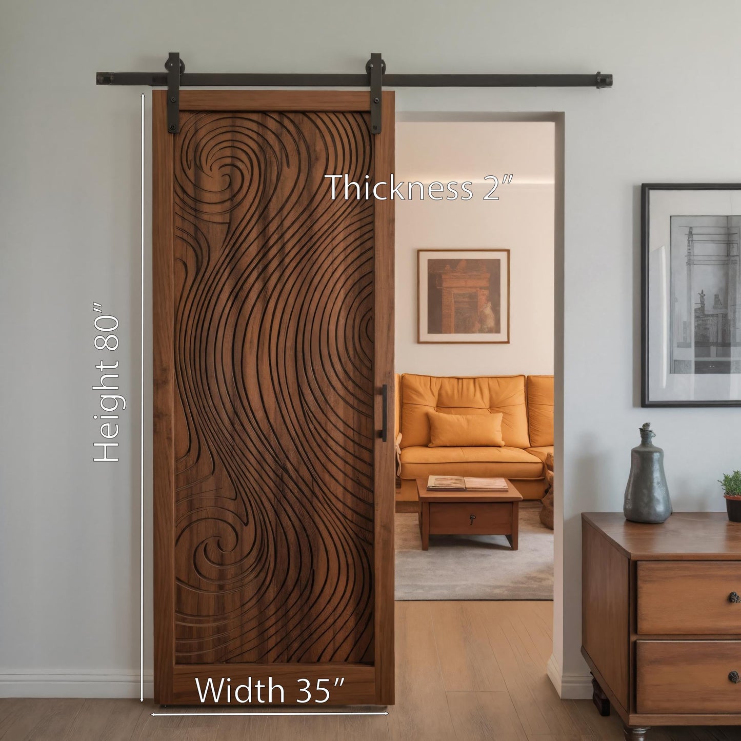 Artistic Sliding Door With Flowing Lines For Interior Spaces