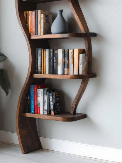 Modern Sculptural Bookshelf With Curved Design For Living Room