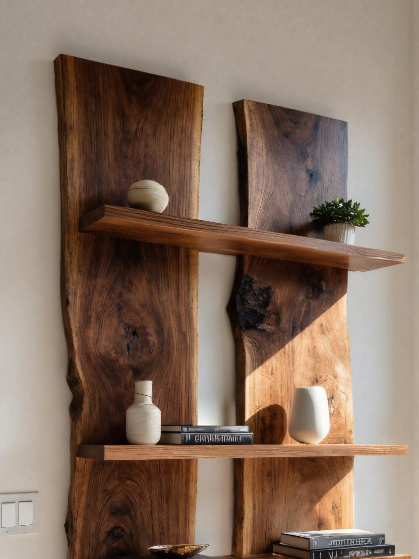 Rustic Live Edge Wall Mounted Shelf For Entryway