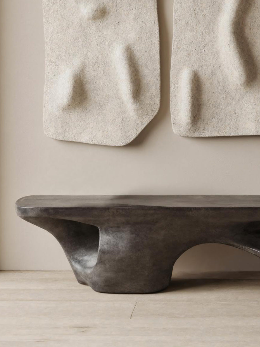 Contemporary Sculptural Bench With Carved Design For Living Room