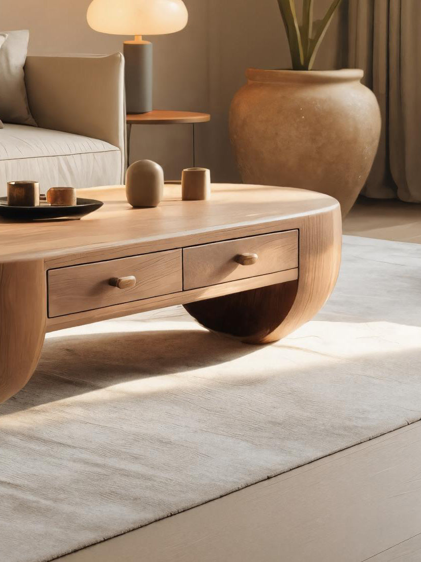 Modern Oval Coffee Table With Drawers For Living Room