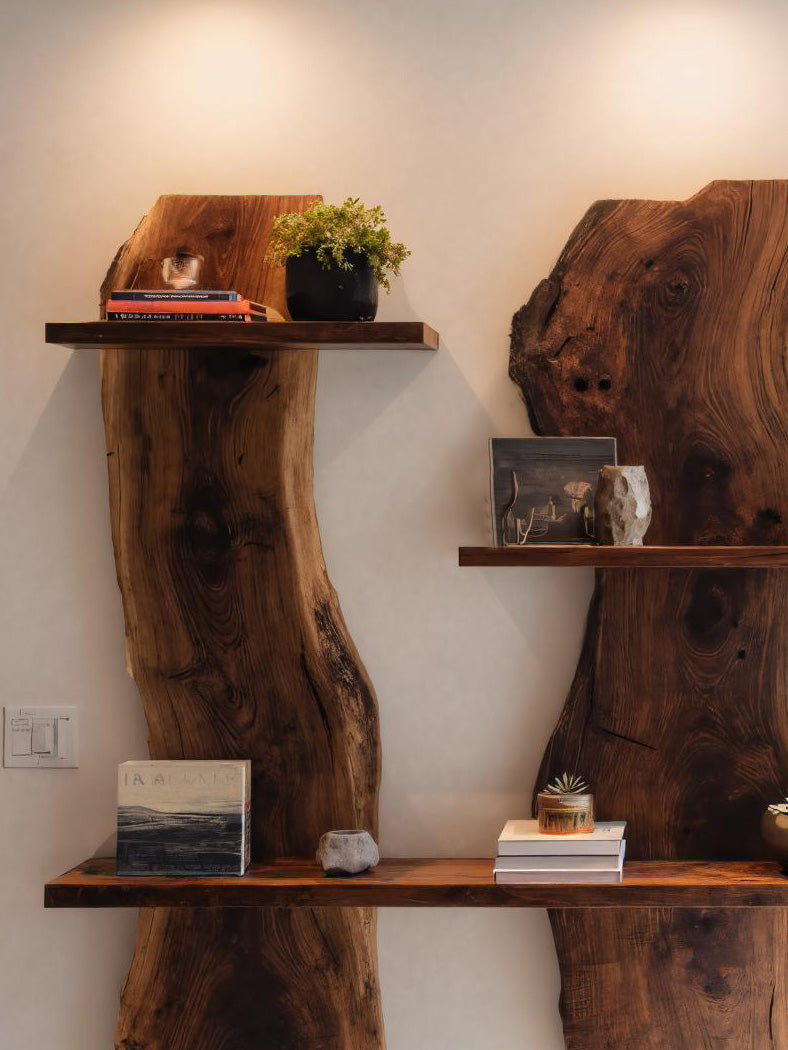 Rustic Live Edge Wall Mounted Shelf For Living Room