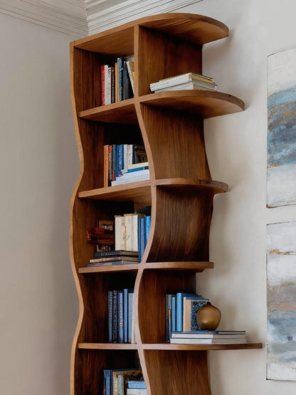 Modern Bookshelf With Wavy Design For Living Room