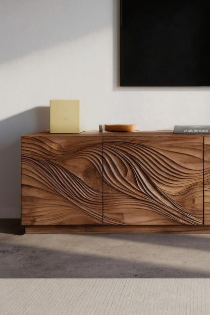 Artistic TV Console With Wave Pattern For Elegant Living Room
