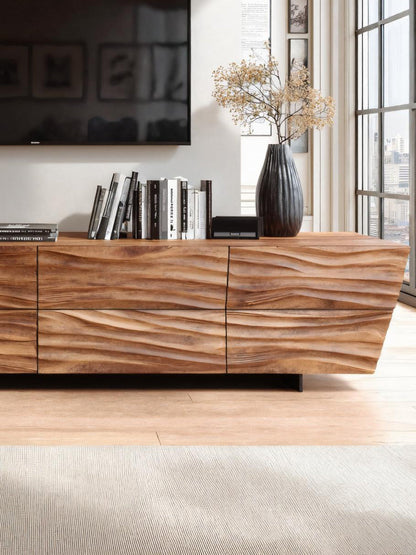 Modern TV Stand With Wave Carved Front For Living Room