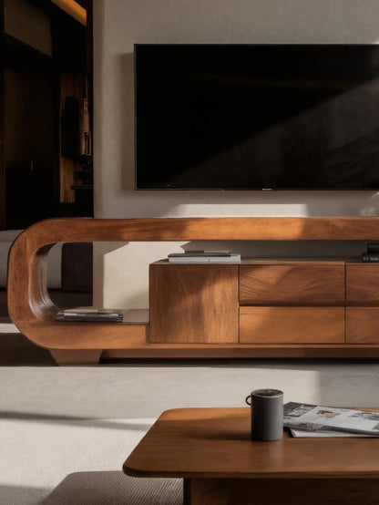 Modern Sculpted TV Console With Open Frame For Living Room