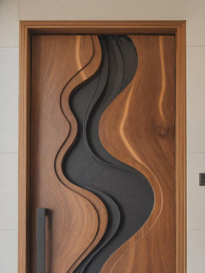 Modern Carved Door With Wave Design For Interior Or Entryway