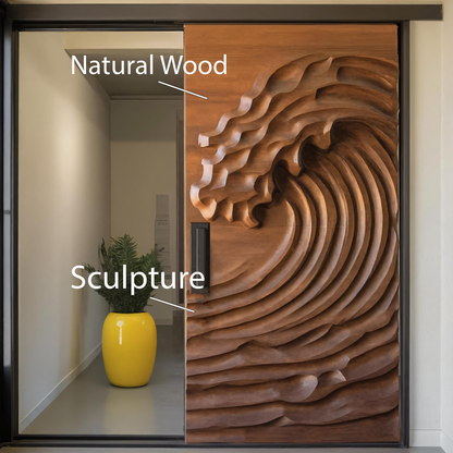 Modern Wave Sliding Door With Artistic Panel For Interior Or Studio