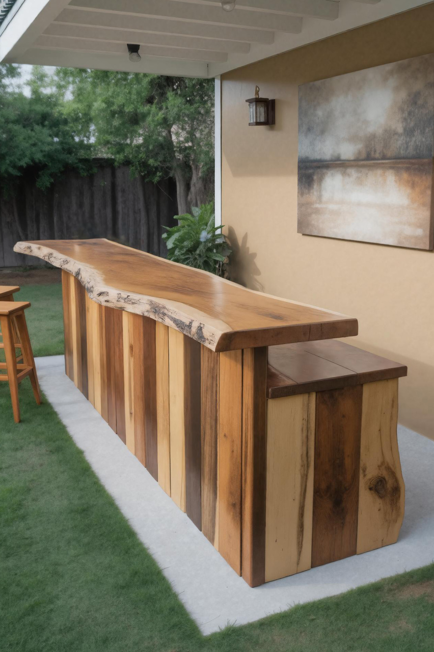 Rustic Live Edge Outdoor Bar Table For Patio Or Garden