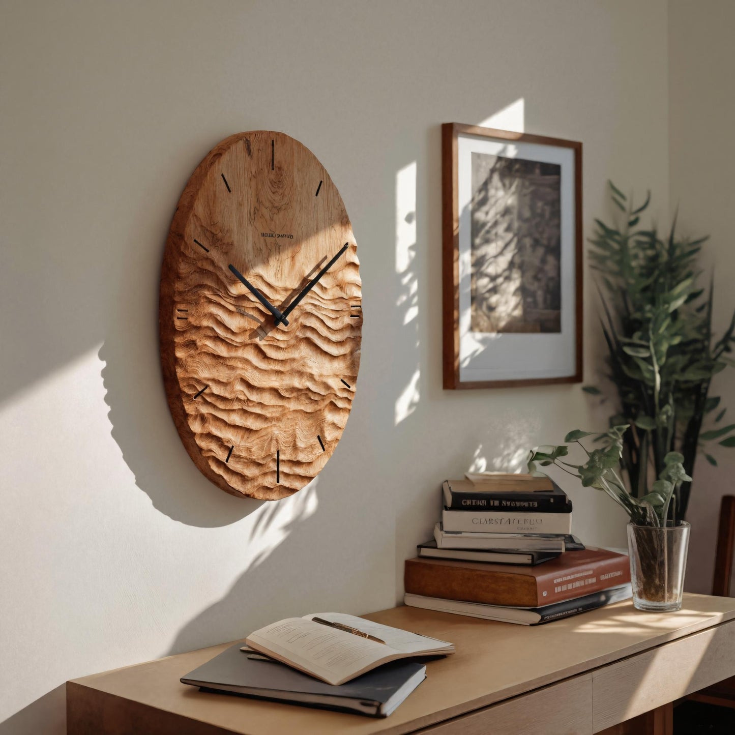 Artistic Wall Clock With Carved Oval Design For Office