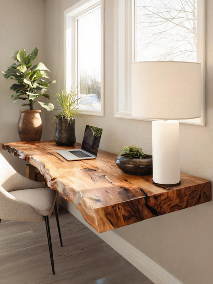 Modern Live Edge Floating Desk For Home Office Workspace