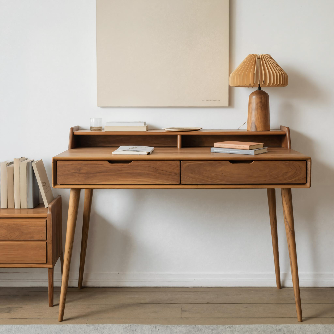 Mid Century Writing Desk With Drawers For Home Office Or Living Room