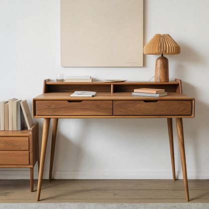 Mid Century Writing Desk With Drawers For Home Office Or Living Room