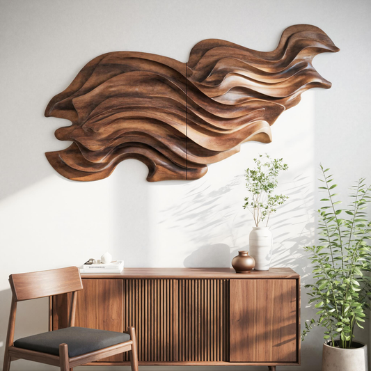 Flowing Wave Wall Sculpture With Abstract Carving For Living Room