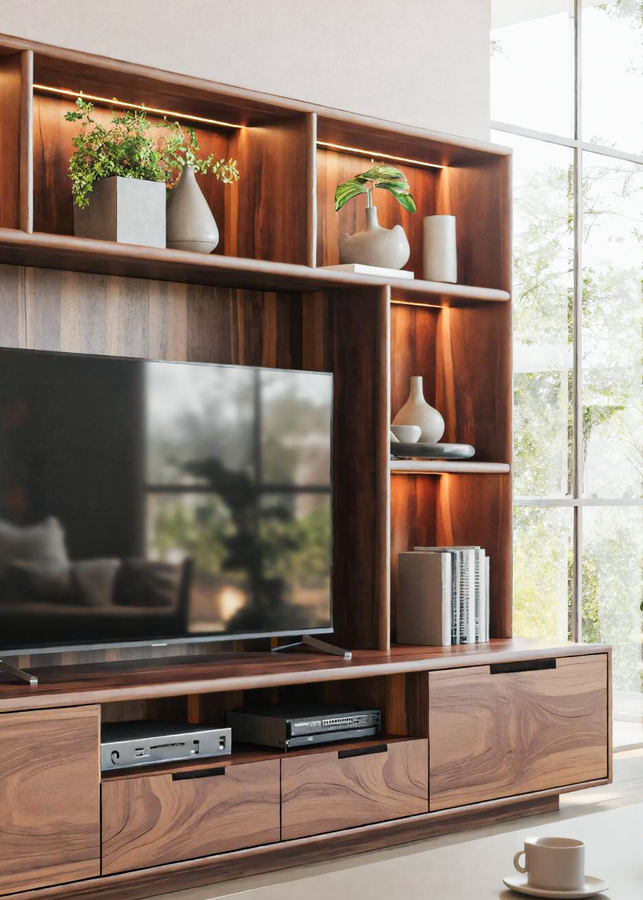 Modern TV Wall Unit With LED Shelves For Living Room