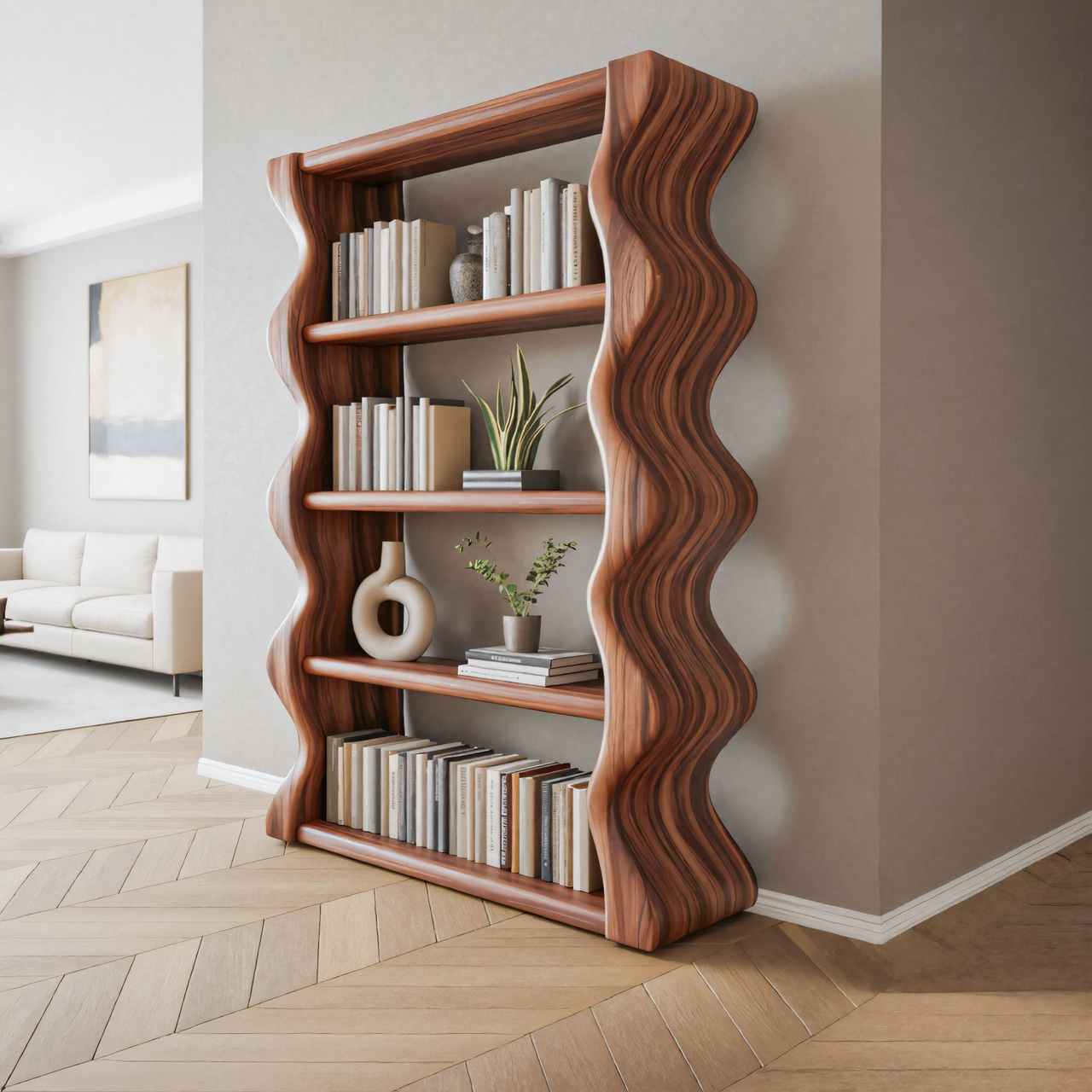 Modern Wave Bookshelf For Living Room Or Office