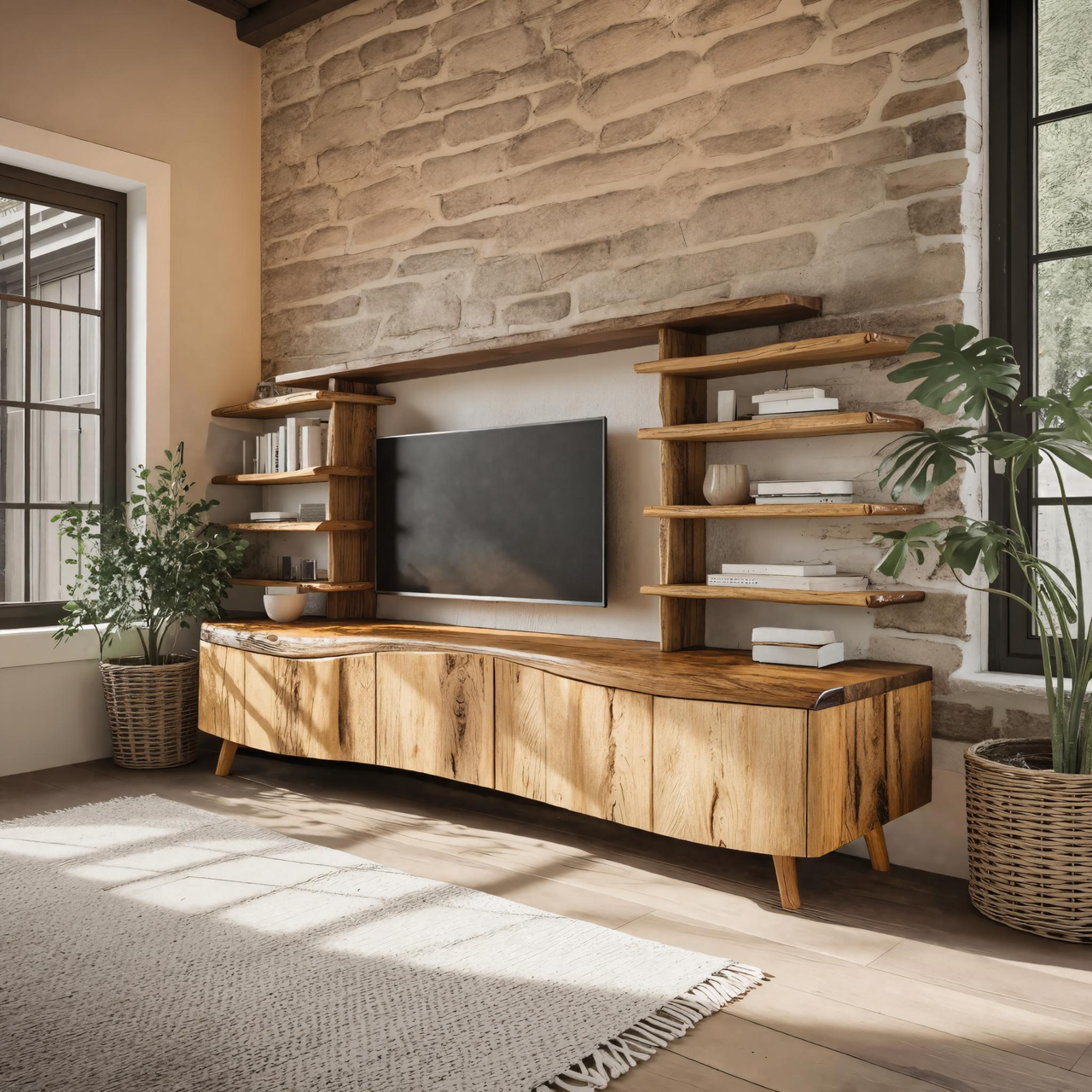 Modern TV Stand With Sculpted Storage For Living Room