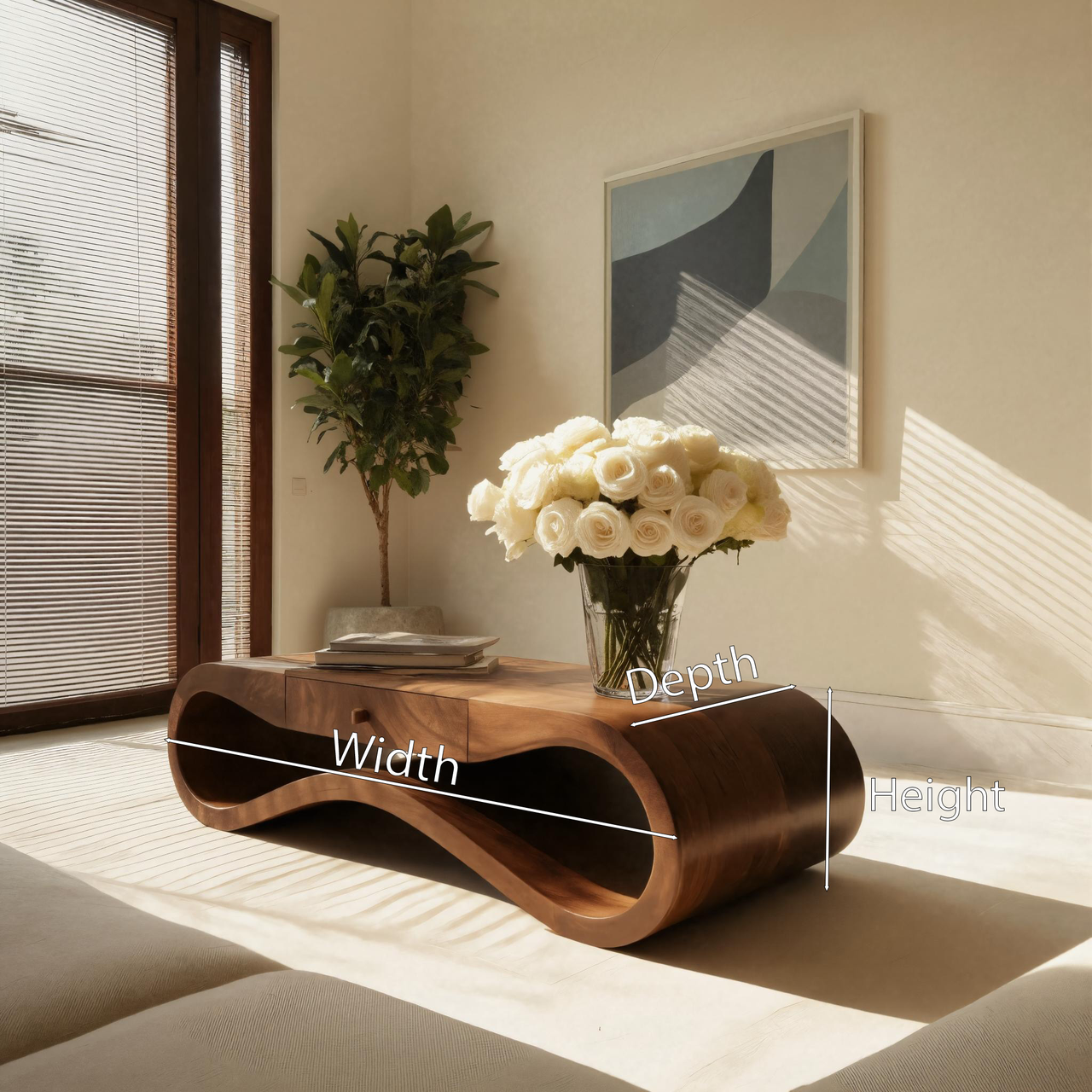 Modern Wave Coffee Table With Drawer For Living Room