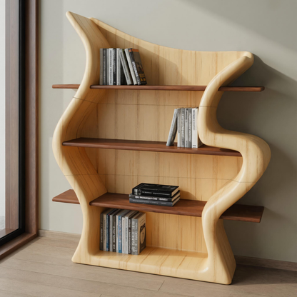 Sculptural Bookshelf With Organic Curves For Living Room Or Office