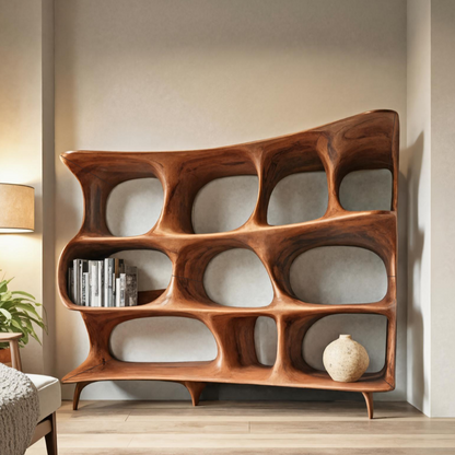 Organic Carved Bookshelf For Living Room Or Office Storage